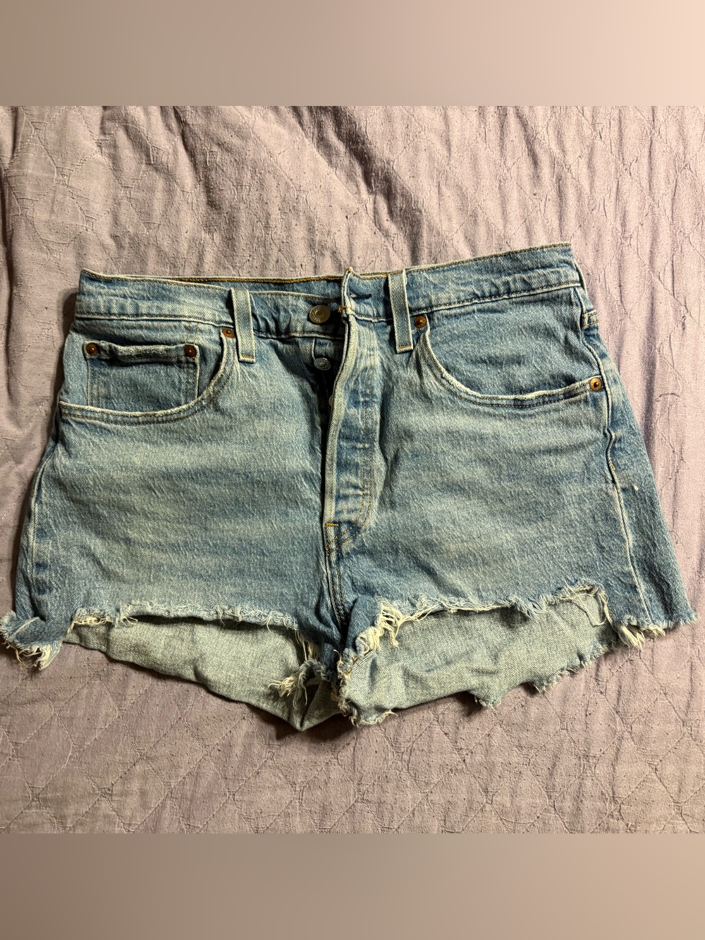 Levi's Light Blue Distressed Denim Cutoff Shorts 501